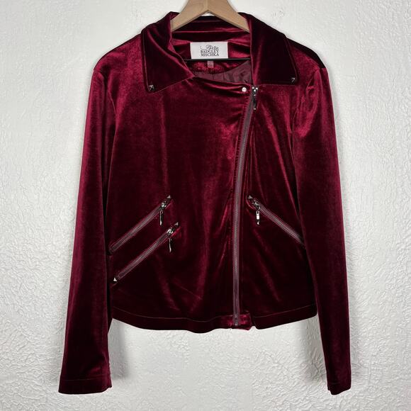 Badgley Mischka Belle Velvet Moto Jacket Size Large - Picture 1 of 5